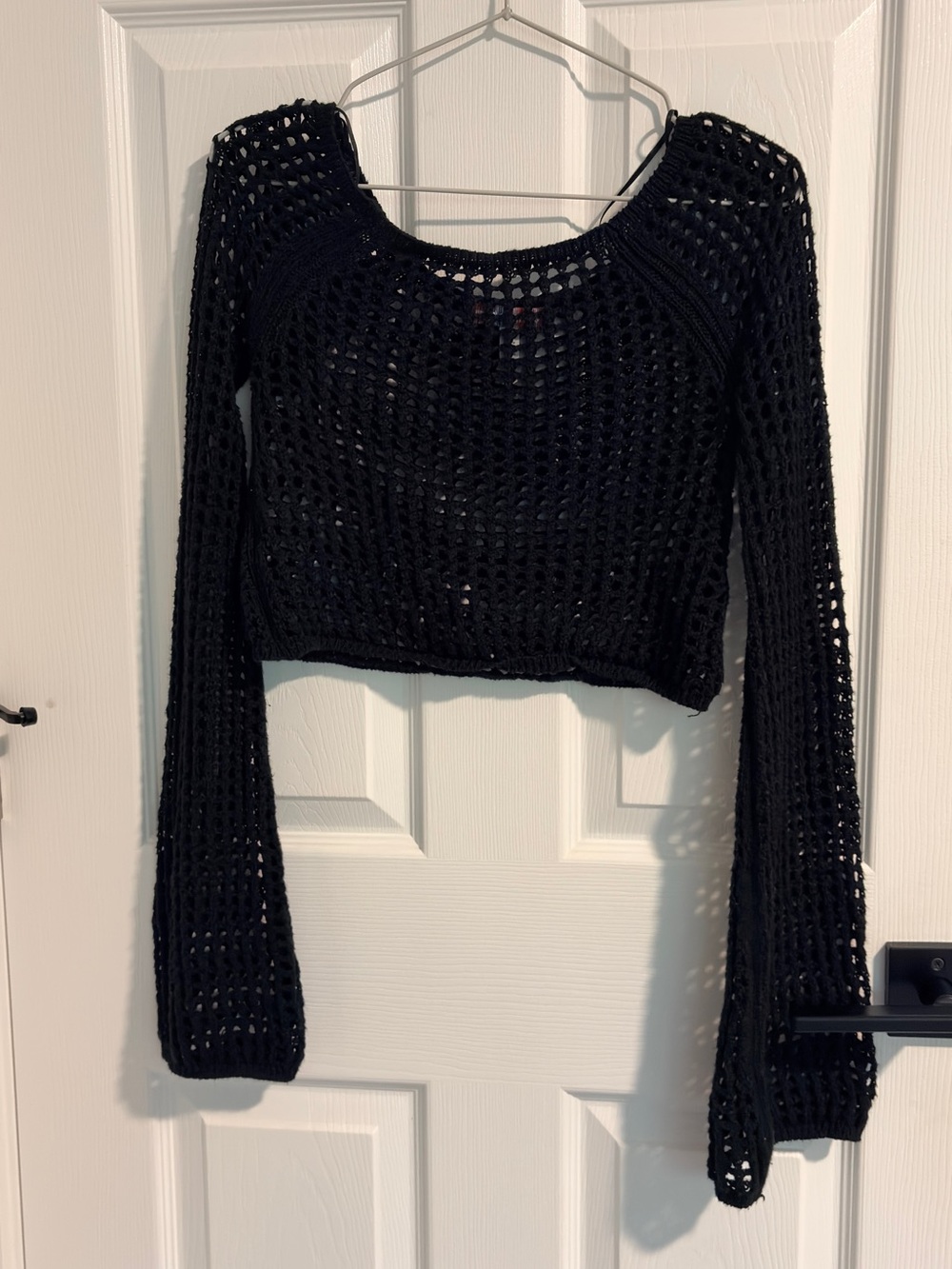 Urban Outfitters Black Crochet Long-Sleeve Crop Top